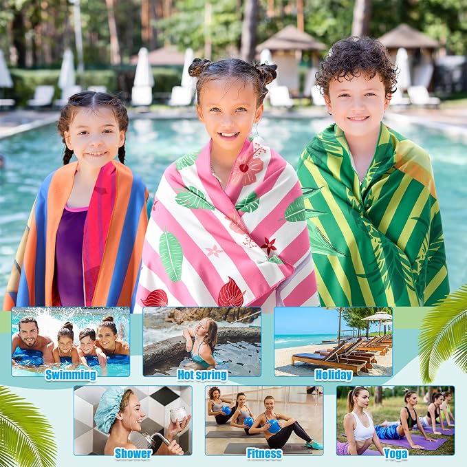 12 Pcs Oversized Microfiber Beach Towels Set 30 x 60 Extra Large Fiber Swim Pool Towel Absorbent Bath Blanket for Travel Vacation Accessories Gift Spa Soft Lightweight(Tropical) - Image 5