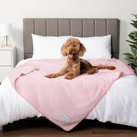 PetAmi Waterproof Dog Blanket for Extra Large Dogs, Pee Proof Pet Blanket for Bed Couch, Reversible Water Proof Blanket for Puppy Indoor Cat, Soft Dog Crate Cover Washable, Queen 90x90 Pink by PetAmi