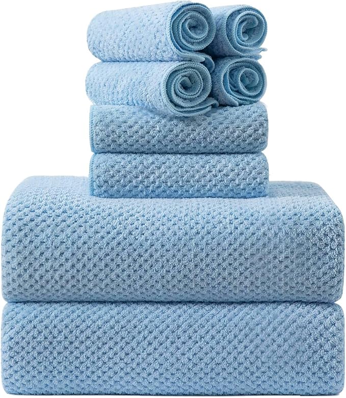 8-Piece Bath Towel Set, 2 Extra Large Bath Towel Sheets, 2 Hand Towels and 4 Washcloths - Highly Absorbent Quick Dry Microfiber,Ultra Soft Towel Set for Bathroom, Waffle Weave Design, Pack of 8(Blue) by Smuge