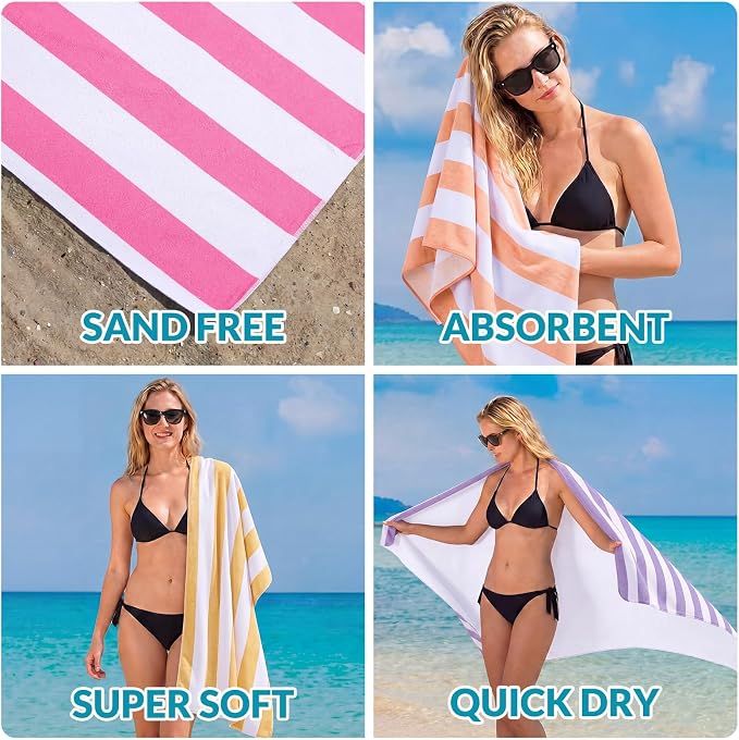 Frienda 12 Pack Pastel Striped Beach Towels 71''x 32'' Large Microfiber Quick Dry Absorbent Bath Towels for Swimming Pool Beach Cruise Travel Gym Supplies - Image 7
