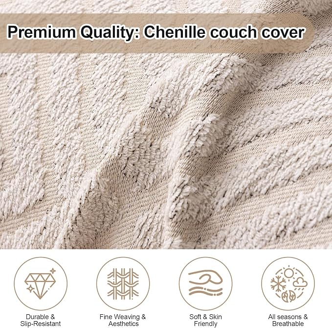 ROOMLIFE Couch Cover 3 Cushion Sofa, Washable Non Slip Furniture Sofa Protector Cover, Soft Chenille Sofa Slipcovers Sectional L Shape Dogs Couch Cover Throw Blanket with Tassels 71''X118'' - Image 4