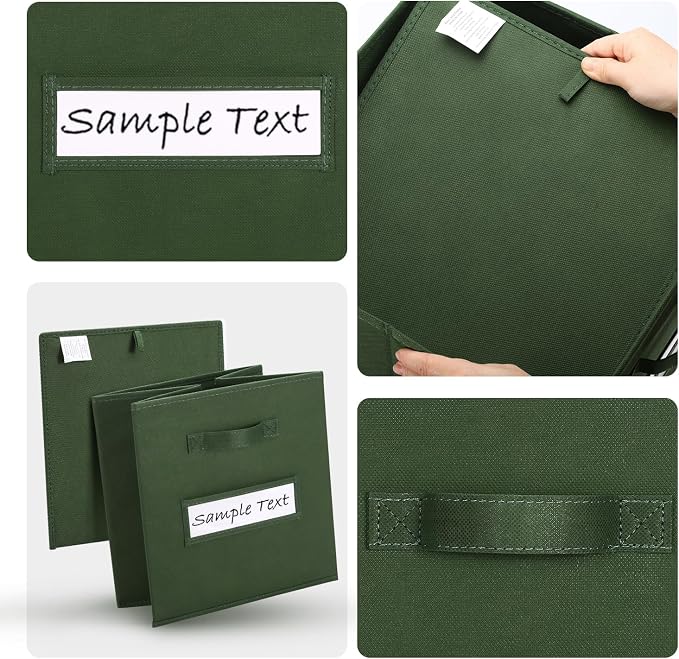 13x13x13 storage cube bins (Set of 10) Fabric storage cubes with 10 Labels Window Cards & a Pen, storage cubes 13x13, Collapsible 13 inch cube storage bins, Cubby Organizer Boxes, Dark Green - Image 3