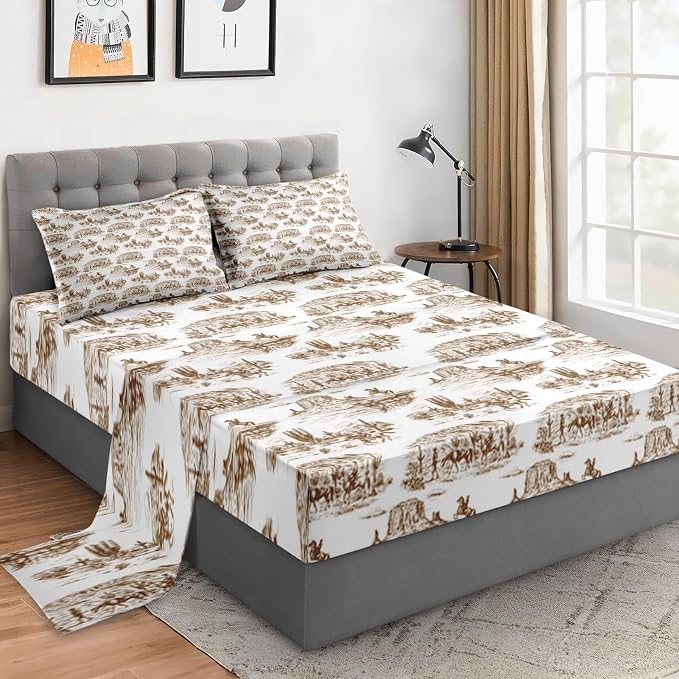 WeCozy Twin Size Bed Sheet Sets with Pillowcases, American Desert Cowboy 3 Pcs Soft Microfiber Bedding for Kids and Adults, Western Country Flat, Fitted Sheet for Bedroom Bed Decor by WeCozyHomeDecor