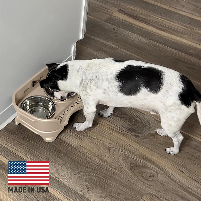 Neater Feeder Express Mess Proof Dog Bowls Elevated for Small Breed – Made in USA – No Spill Raised Slow Feeder Elevated Dog Bowl Stand, Stainless Steel Food and Water Bowl Set, Almond - Image 4