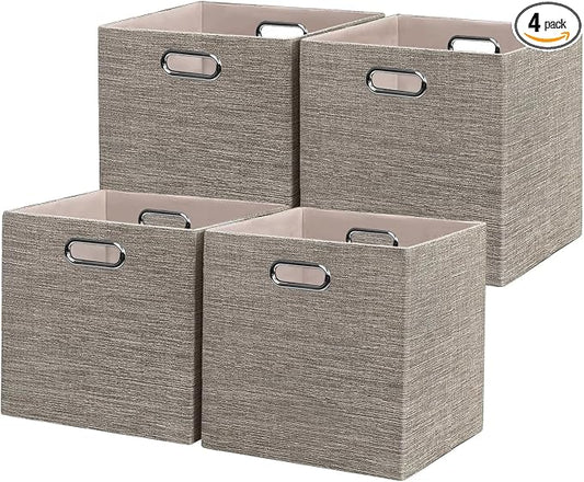 Posprica Storage Basket Bins,12×12 Foldable Storage Cube Boxes Fabric Drawer for Closet Shelf Cabinet Bookcase,4pcs,Coffee by Posprica