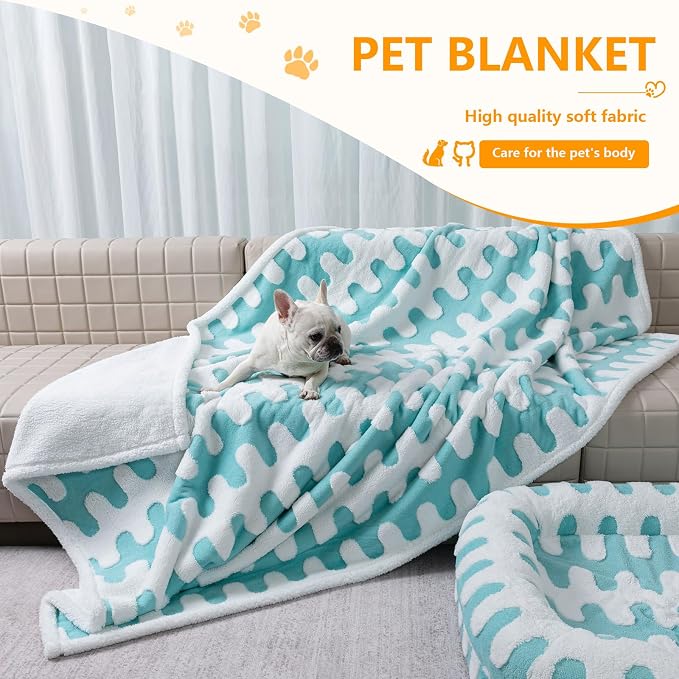 Waterproof Pet Blanket Blue Super Big Dog Blankets for Bed 85x85in Couch Sofa Covers for Puppy Cats Furniture Protection Washable Reversible Covers (Blue Wave,XXL) - Image 2