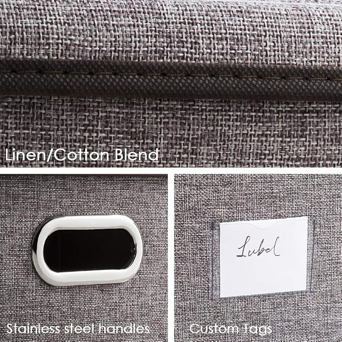 PRANDOM Extra Large Collapsible Storage Bins with Lids [3-Pack] Linen Fabric Foldable Storage Baskets Boxes Organizer Containers Cube with Cover for Bedroom Closet Office Nursery (22.8x15.75x13.8) - Image 4