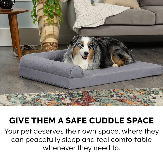 Furhaven Orthopedic Dog Bed for Large Dogs w/ Removable Bolsters & Washable Cover, For Dogs Up to 95 lbs - Pinsonic Quilted Paw L Shaped Chaise - Titanium, Jumbo/XL - Image 10