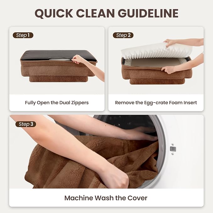 XL Orthopedic Dog Beds for Large Dogs, Waterproof Egg-Crate Foam Pet Couch Bed with Soft Sides, Non-Slip Dog Sofa with Fleece Removable Washable Cover, 42" L Supportive Pet Sofa, Brown - Image 8