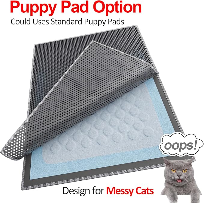 Waretary Cat Litter Mat, 47"x 36" Waterproof Scatter Control Grey | Double Layer Litter Recycling, Easy to Clean, Non-Slip, Durable, Paw-Friendly, Safe & Odorless, Fits Large Litter Boxes - Image 3