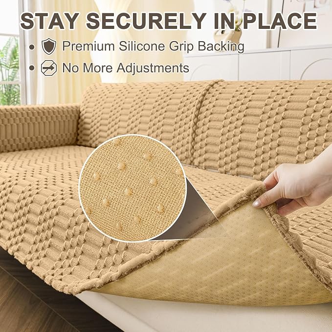 Smiry Waterproof Couch Covers for Dogs Washable, Non Slip Pet Sofa Cover | Plush Scratch Resistant Flannel Furniture Protector for Dogs, Camel, 36" x 36" - Image 4