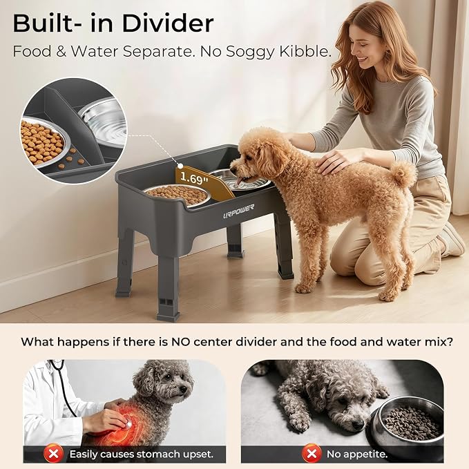 URPOWER Mess Proof Elevated Dog Bowls for Small Dogs with Splash Guard | 4 Height Adjustable Raised Stand with 2 Stainless Steel Food Bowls & Licking Plate for Small, Medium & Large Dogs - Image 5