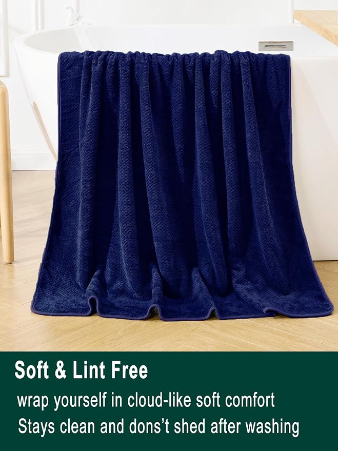 Extra Large Bath Sheets Set 6-Piece, 2 Bath Towels 40x80 Inches, 2 Hand Towels, 2 Washcloths, Soft Absorbent Quick Dry Microfiber Towels for Bathroom Beach Pool Gym Spa,Navy Blue - Image 4