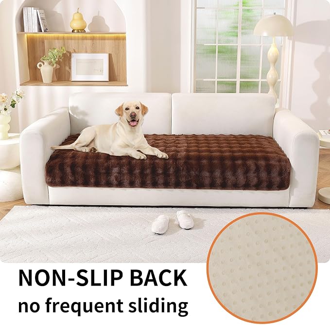 Waterproof Dog Bed Cover Non Slip Couch Covers for Dogs Washable Soft Faux Fur Sofa Cover Couch Covers for 3 Cushion Couch Sofa Pet Friendly (Brown) - Image 2