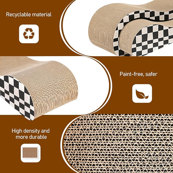 2 in 1 Cat Scratcher for Indoor Cats, Large Cardboard Cat Scratcher Lounger, 100% Recyclable&Reversible Horizontal Scratching Pads Prevents Furniture Damage,Checkerboard - Image 5