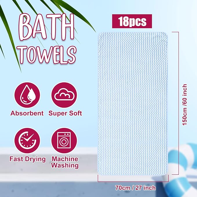 SmoothNovelty 18 Pack Microfiber Bath Towels Bulk 27'' x 60'' Oversized Size Bath Towel Highly Absorbent Extra Large Soft Drying for Beach Shower Summer Salon Sport Gym Party (Wave,Pastel) - Image 2