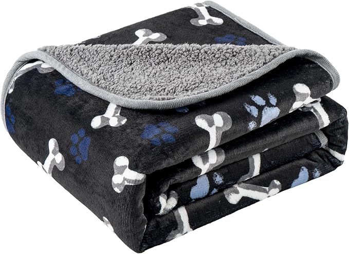 Waterproof Dog Blankets Pet Blanket 50"x60", Soft Fluffy Sofa Car Bed Protector, Reversible Sherpa Fleece Dog Blanket for Large Dogs(Navy Paws) by CAPTSNOOZE