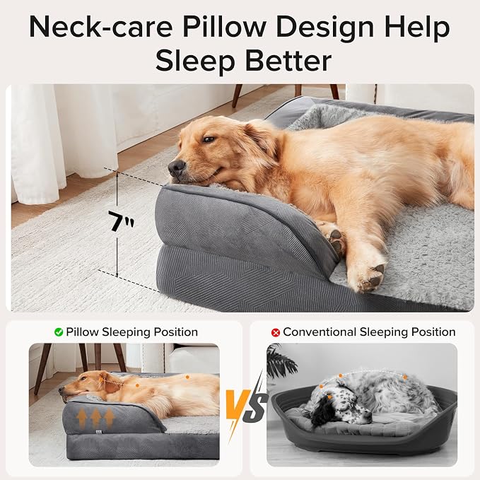 INVENHO L Plus Orthopedic Dog Bed for Large Dogs, Washable Dog Sofa with Egg-Crate Foam, Waterproof Lining and Non-Skid Bottom - Image 4