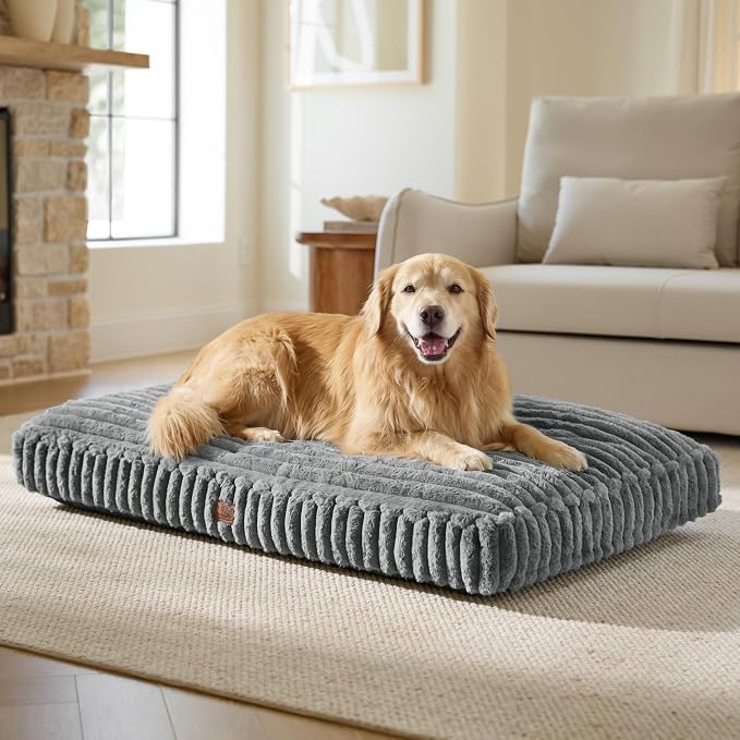 Bedsure ComfyFleece™ Fluffy Balanced Support XL Dog Bed,47x29 | Golden Ratio Chopped Foam & PP Cotton, Upscale Home Decor,Waterproof Liner, Removable Washable Cover, Nonslip Bottom,Grey by Unknown