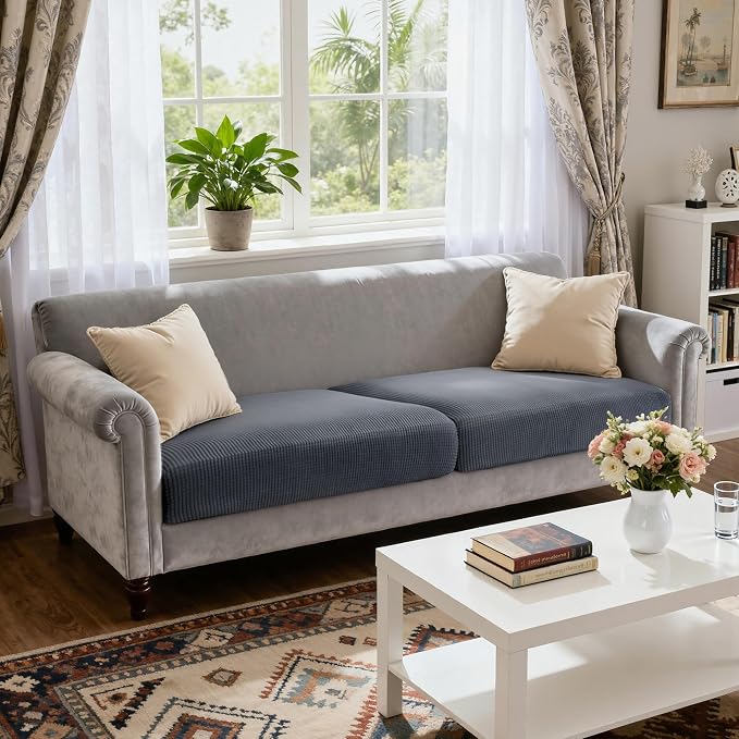 CHUN YI 2 Piece Couch Cushion Covers for Sofa Seat Slipcovers Suitable with Spandex Jacquard Washable Fabric (2 Piece Sofa Cushion Covers, Grey) - Image 2