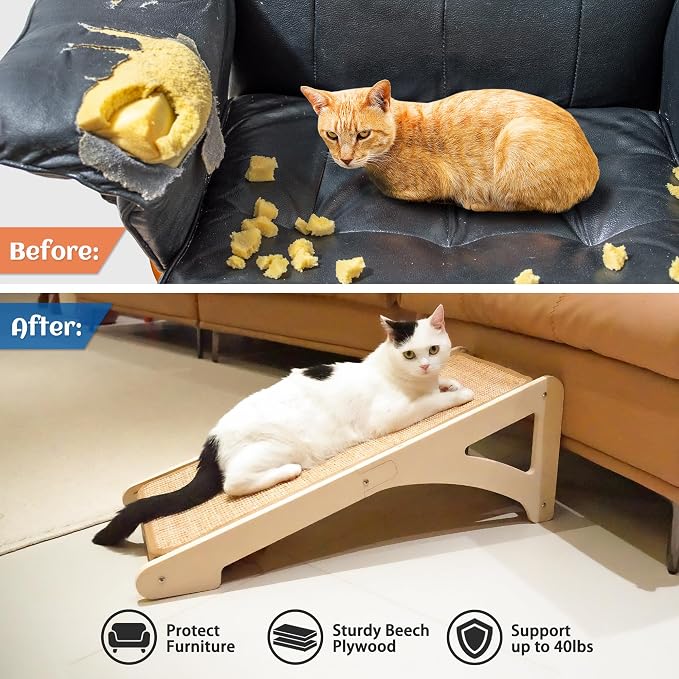 PETKARAY Cat Scratcher, Sisal Cat Scratching Ramp, L Shape Scratch Pad for Indoor Kitty, 27" Wall Furniture Protector with Mouse Toy - Image 5