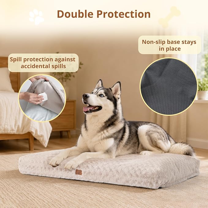 EGOHOME Dog Bed for Large Dogs, Shredded Memory Foam, Washable, Non-Slip | Balanced Support Foam, CertiPUR-US, Removable Washable Cover, Rose Velvet, Dog Crate Bed & Kennel Pad, 41 x 27 Inch, Beige - Image 4