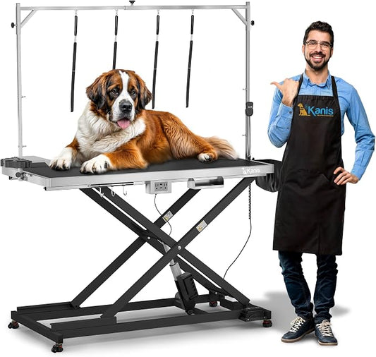 KANIS Professional Electric Dog Grooming Table - Heavy Duty | Height Adjustable Pet Grooming Table w/Leveling Wheels, Dog Grooming Arm, Anti-Slip Tabletop & Tool Organizer (Black, 60") by KANIS