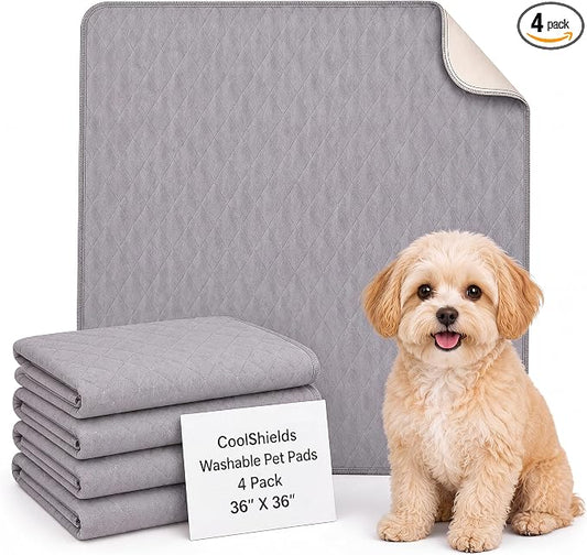 Washable Puppy Dog Pee Pad, 36"X36" 4pcs Reusable Puppy Pads, Waterproof Whelping Training Mat for Playpen Crate, Floor, Bed,Sofa and Trunk by CooShields