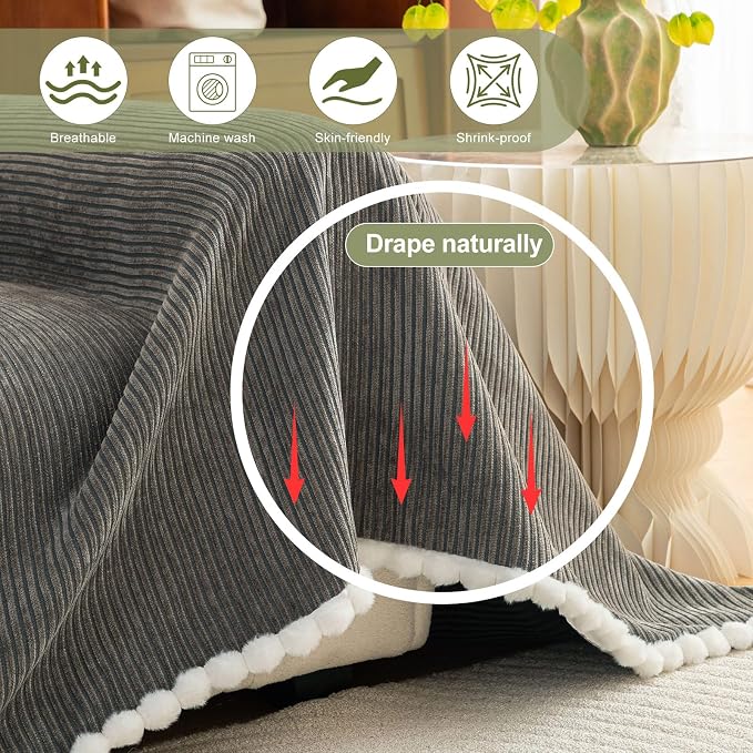 ROOMLIFE Boho Couch Covers for Sofa Washable for 3 Cushion Couch Chenille | Furniture Protector Sofa Couch Cover for Dogs, Soft Breathable Sofa Slipcover, Couch Throw Blankets with Tassels 71''X134'' - Image 2