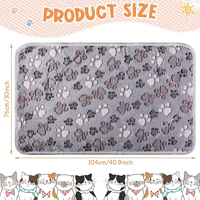 Tatuo 4 Pack Fleece Dog Blankets for Puppy Cats Multi-Size Sleep Mat for Pet Guinea Pig Soft Washable Warm Crate Bed Puppy Teething Toys Print Pattern Blanket Indoor(Gray,41 x 30 Inch,Paw) - Image 2