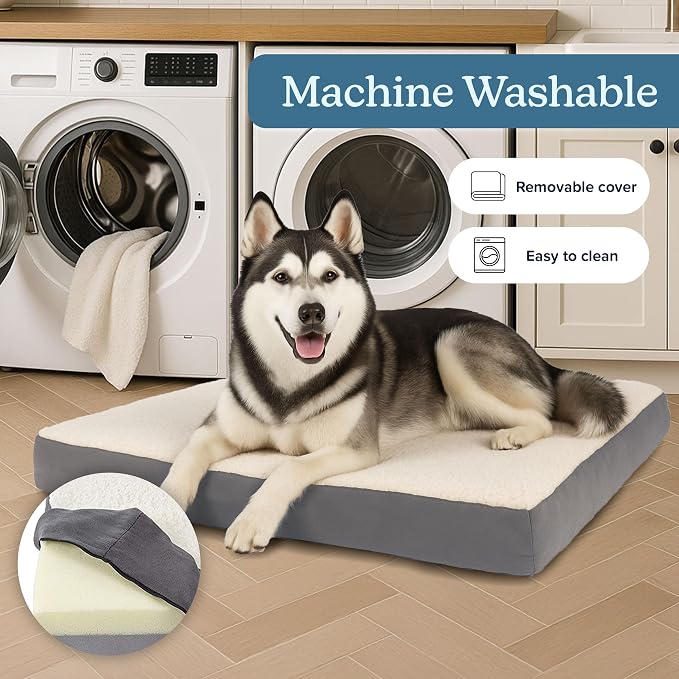 Orthopedic Dog Bed - 2-Layer 44x35-Inch Memory Foam Pet Mattress with Machine-Washable Sherpa Cover for Large Dogs up to 100lbs by PETMAKER (Gray) - Image 3