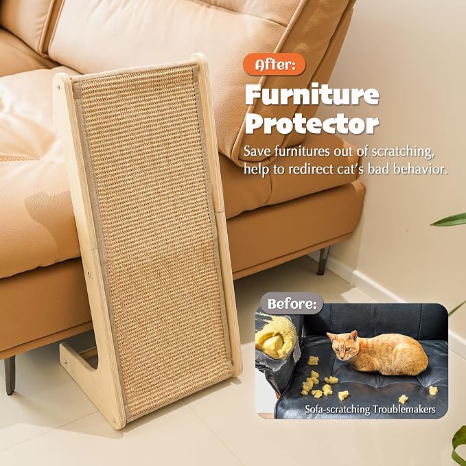 PETKARAY Sisal Cat Scratcher Ramp, L Shaped Scratching Post and Scratch Pad for Indoor Cats, Couch Furniture Protector - Image 4