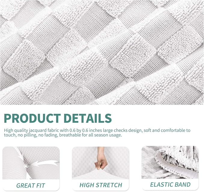 YEMYHOM Latest Checkered 3 Pieces Couch Covers for 2 Cushion Couch High Stretch Thickened Love Seat Sofa Cover for Dogs Pets Anti Slip Elastic Loveseat Slipcover Protector (White), 55"-69"(2 CUSHIONS) - Image 4