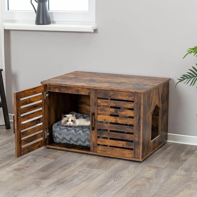 Trixie XL Farmhouse Litter Box Enclosure, Indoor Cat Furniture, Hidden Litter Box Cabinet or End Table, Brown - Image 3