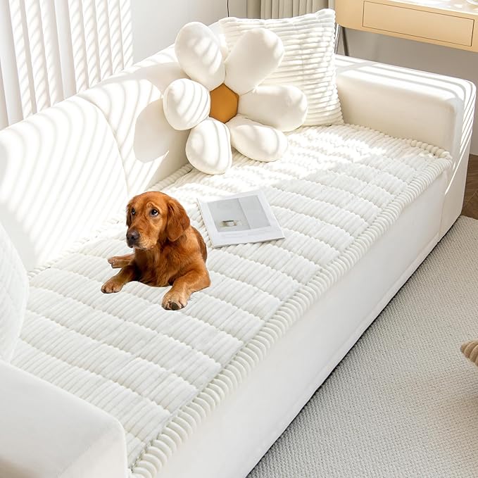 Mivnue Pet Couch Cover, Couch Covers for Dogs, Washable Dog Sofa Covers Couch Protector, Fuzzy Non Slip Couch Slipcover Pet Friendly (White, 27.6" x 82.7") by Mivnue