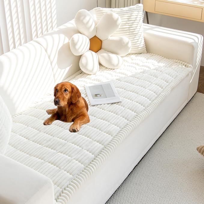Mivnue Pet Couch Cover, Couch Covers for Dogs, Washable Dog Sofa Covers Couch Protector, Fuzzy Non Slip Couch Slipcover Pet Friendly (White, 27.6" x 59.1") by Mivnue
