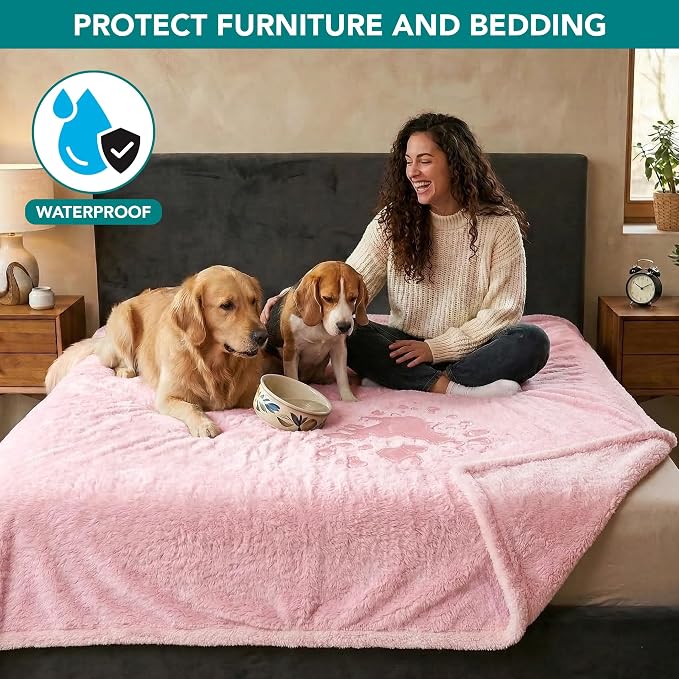 PetAmi Fluffy Waterproof Dog Blanket for Couch and Bed, Reversible Sherpa Pet Throw, Pee Proof Furniture Protector Sofa Cover, Washable Cat Blanket for Medium Large Dogs and Cats (Pink Blush, 60x80) - Image 2