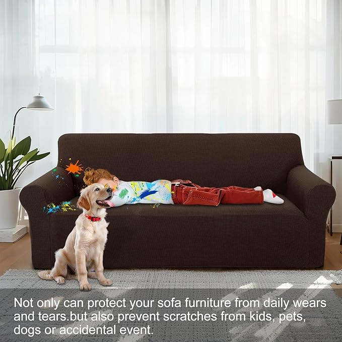 Stretch Couch Covers for Sofa Washable, Large, Chocolate | 3seat sofa covers for 3 cushion couch, Furniture Protector Couch Slipcover cubre sillones para sala for Kids, Dogs - Image 2