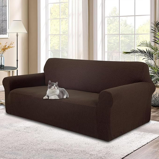 Stretch Oversized Sofa Couch Cover Washable, Chocolate | 1-Piece X-large Sofa Cover For 3 Cushion,Furniture Protector Couch Cover For Dogs, Polyester Spandex Jacquard fabric by LuxshareHome
