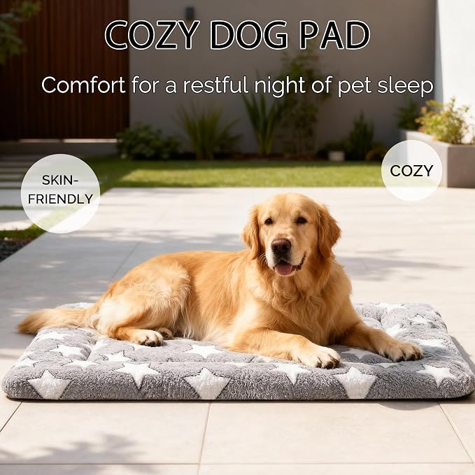 Dog Bed Mat, Reversible Crate Pad & Durable Dog Bed - Machine Washable Kennel Mat with Ultra Soft for Large Dogs (Cool/Warm), 35" x 23", Grey&Star - Image 4