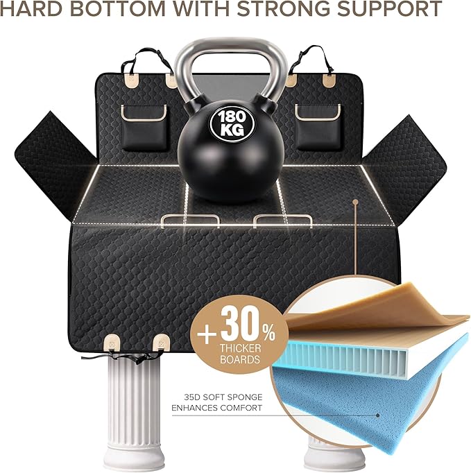 XL Truck Back Seat Extender for Dogs, Dog Car Seat Cover for Back Seat | Hard Bottom Heavy Duty Dog Hammock for Aggressive Chewers, Waterproof Pet Seat Covers for Trucks, F150, Ram1500, Large SUV - Image 3