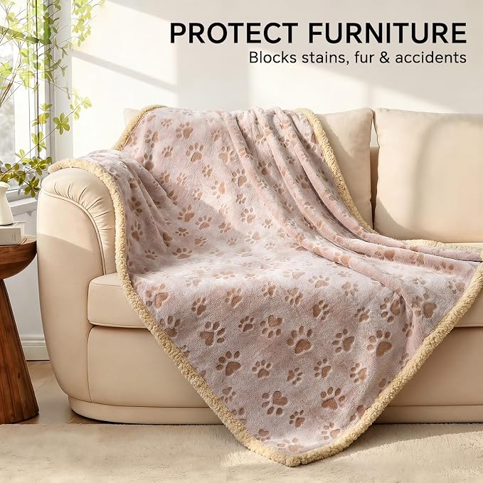 Luciphia Waterproof Dog Blanket Reversible Sherpa Fleece for Small Dogs Cat | Soft Print Pet Blanket Washable Pee Proof, Furniture Protector for Couch Sofa Bed Car, Cozy Throw(57" x 40", Khaki) - Image 5