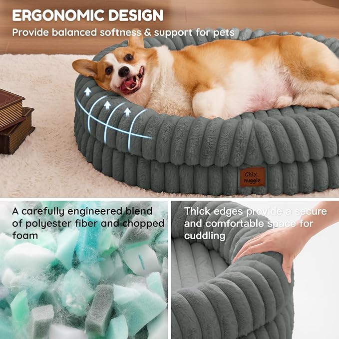 ChiXnuggle Orthopedic Dog Bed, Washable Cover, Faux Fur Bolster Pet Couch | waterproof,egg crate foam,non-slip bottom,for large dogs,grey,35*28*7,dog sofa - Image 4