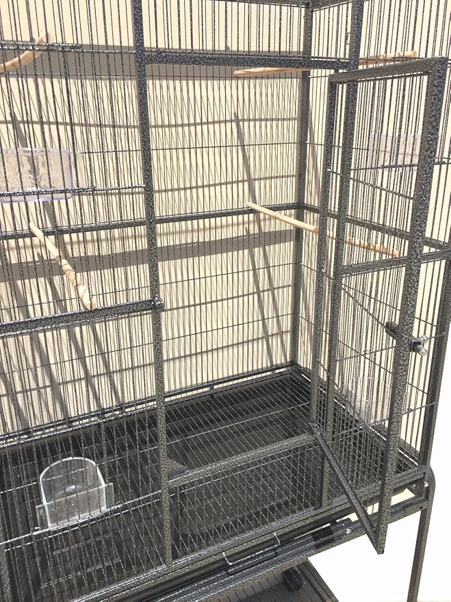 64" Extra Large Tight 1/2-Inch Bar Spacing Wrought Iron Flight Canary Parakeet Cockatiel Lovebird Finch Home Cage Side Nesting Box Doors with Removable Rolling Stand - Image 4