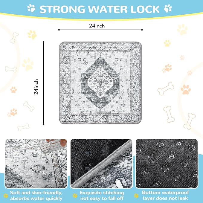 Lahome Super Absorbent & Leakproof Washable Dog Pee Pads - 2 Pack Value Set - Waterproof, Non-Slip Reusable Pads for Puppy Training, Crates & Whelping (24"x24", Gray) - Image 5