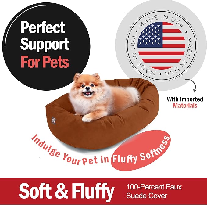 Majestic Pet 24 Inch Suede Calming Dog Bed Washable – Cozy Soft Round Dog Bed with Spine Support for Dogs to Rest Their Head - Fluffy Donut Dog Bed 24x19x7 (Inch) - Round Pet Bed Small – Rust (2025) - Image 2