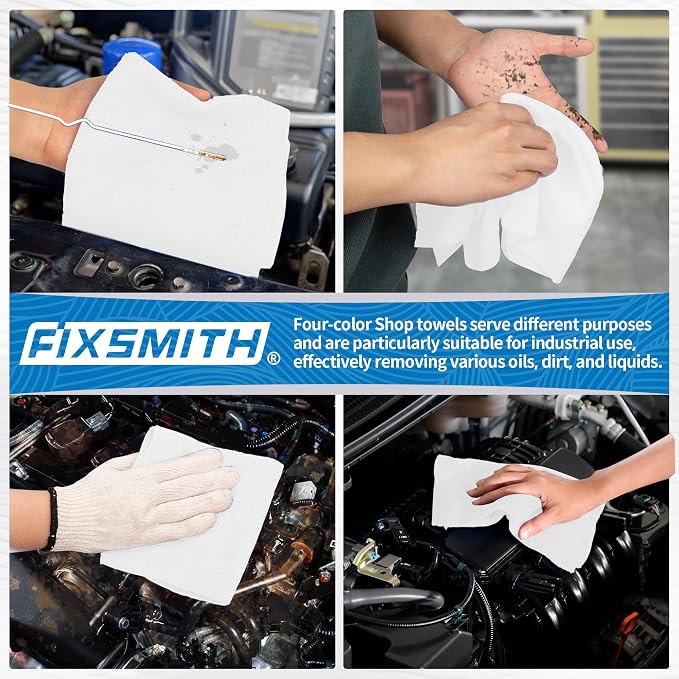 FIXSMITH Microfiber Cleaning Cloth, Shop Towels Bulk, 24 Pack White Microfiber Towels for Cars, All-Purpose Absorbent Cleaning Rags, Dust Cloth for Automotive, Mechanic, Garage, Bar, 12 x 11 inch - Image 6