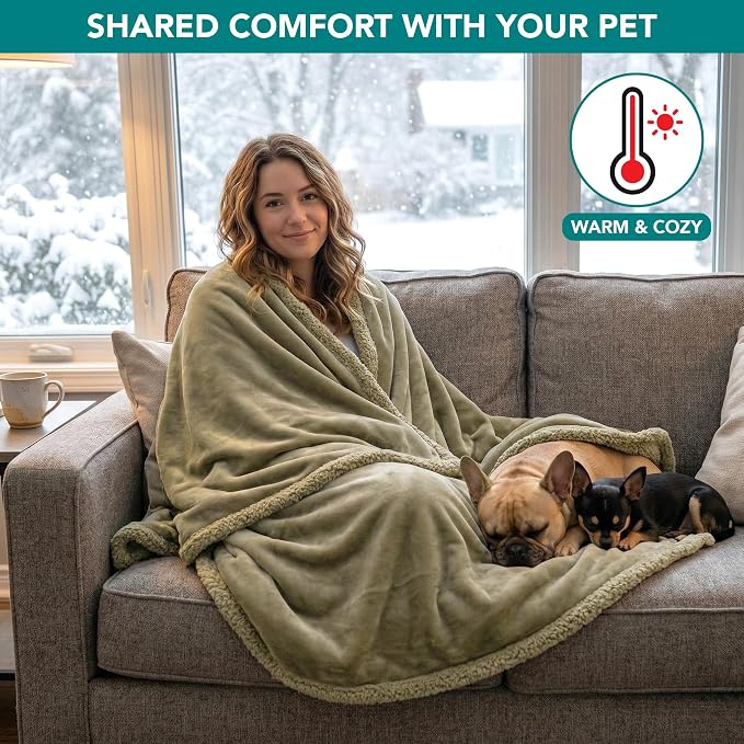 PetAmi Waterproof Dog Blanket for Couch, Queen 90x90, Pee Proof Sherpa Fleece Reversible Pet Throw, Furniture Protector for Bed Sofa, Soft Washable Cover for Large Dogs Cats, Taupe Sherpa - Image 4