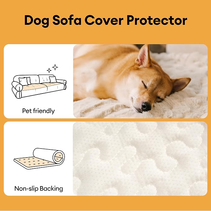 Couch Covers for Dogs, Non-Slip Sofa Cover 27.6"×82.7" Khaki | 300gsm Thick Quilted Padding, Faux Rabbit Fur, Machine Washable, for 3-Cushion/3-Seater/L-Shaped Couch - Image 2