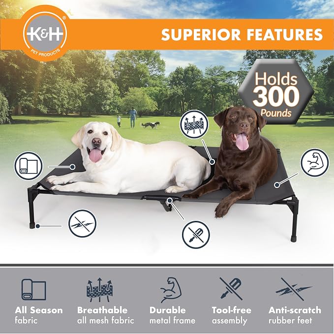 K&H Outdoor Elevated Dog Bed - Cooling Raised Dog Bed for Extra-Large & Giant Pets, Breathable Mesh Center Hammock Design, Indoor/Outdoor Washable Cover, Portable Metal Frame, Charcoal, Jumbo 56x38in - Image 4
